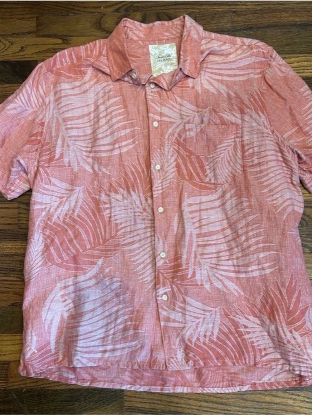 Tasso Elba Coral Palm-Print Short-Sleeve Button-Down Shirt